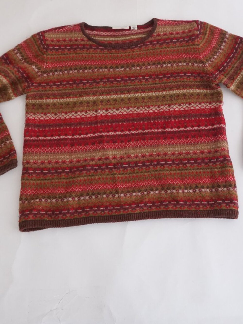 Vintage Liz Claiborne Brown Red Fair Isle Nordic Alpine Cottagecore Sweater L